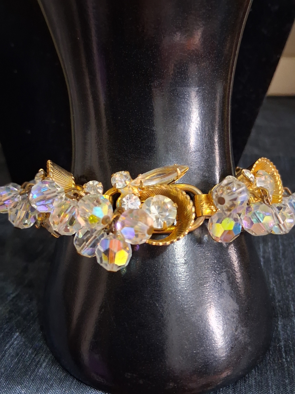 VTG Unsigned Juliana DeLizza Elster AB Crystal Rhinestone Cluster 5 Link Bracele